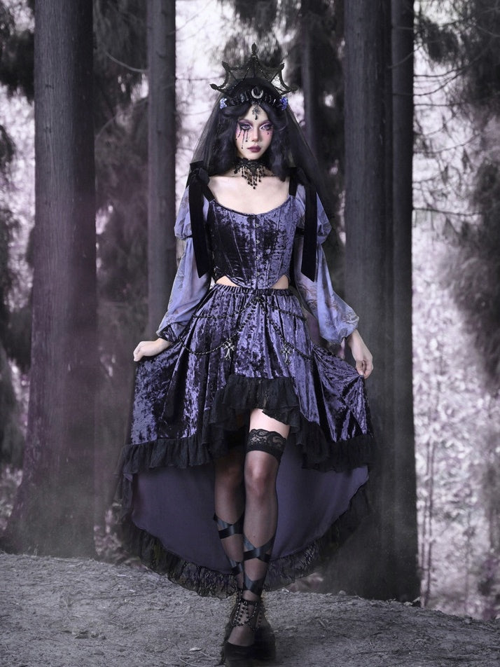 Gothic Velvet Ballon-Sleeve Showder-Ribbon Bluse