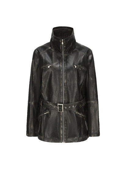 Vintage Cool Retro Middle Leather-Jacket