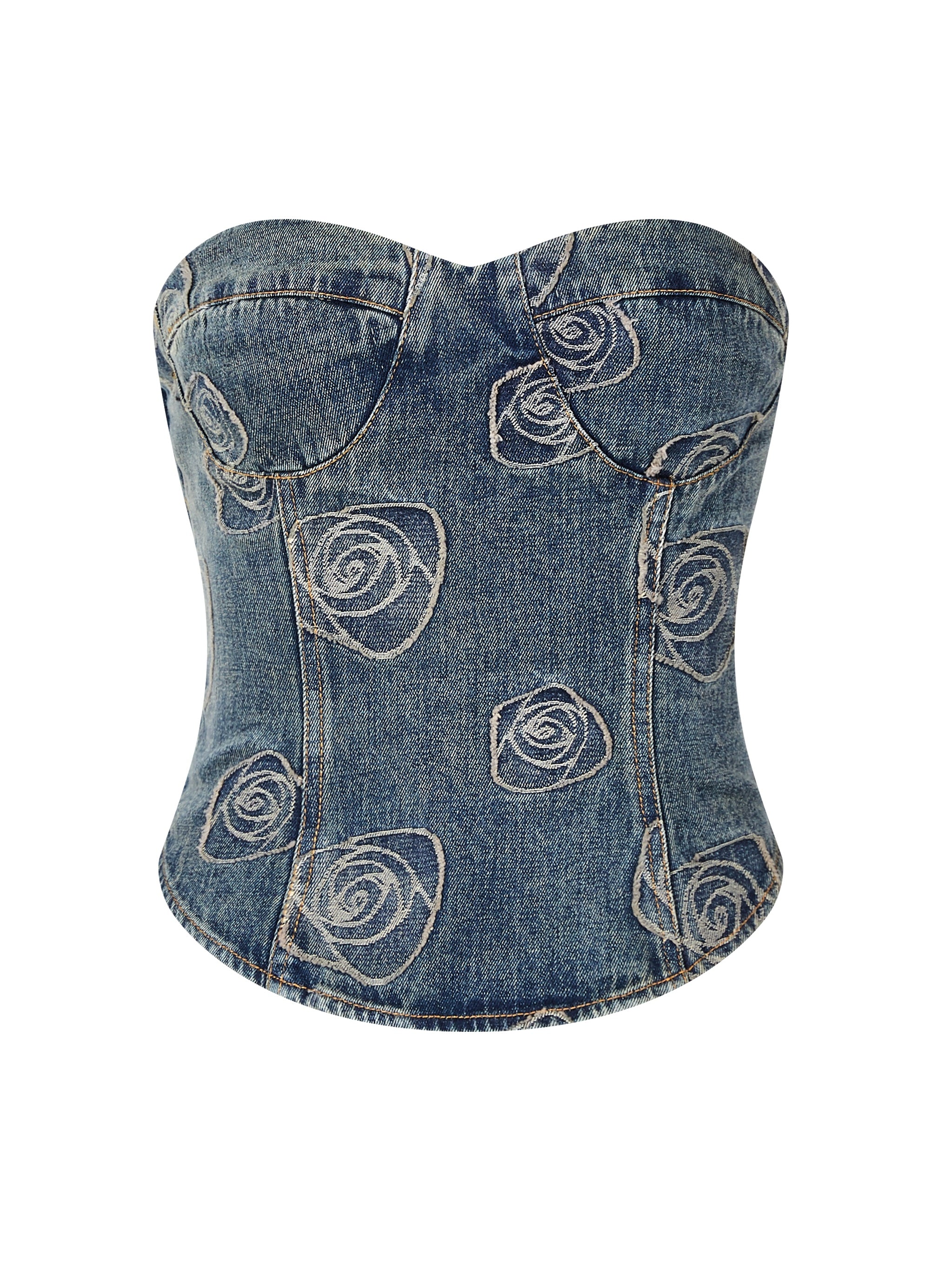 Broderie de rose en denim et mini-jupe nue