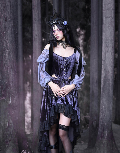 Gothic Velvet Ballon-Sleeve Showder-Ribbon Bluse