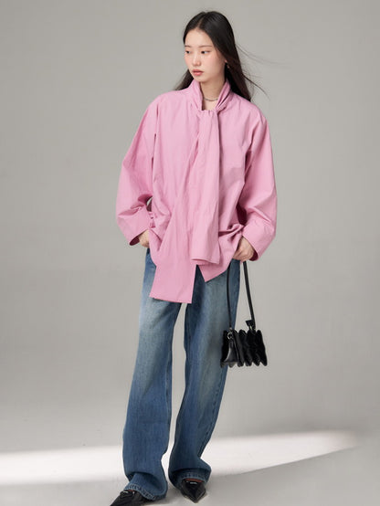 Long-Tie-Bluse Plain Oovresize Nichi Shirt