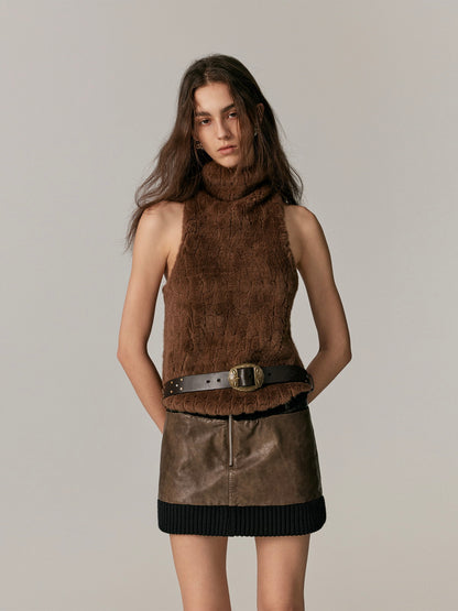 Leather&amp;Knit Nichi Trapezoid Vintage Mini-Skirt