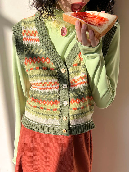 V-Neck Border Retro Casual Vintage Knit Vest