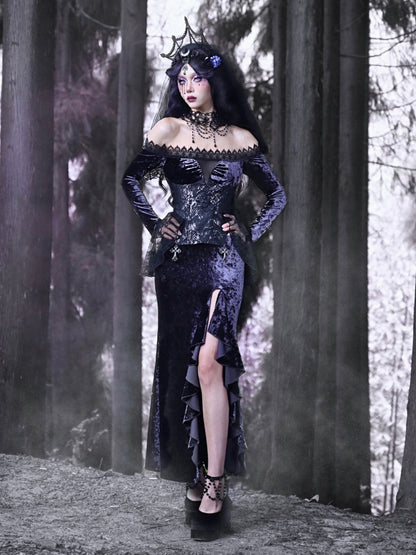 Gothic Velvet Off-Shoulder FISF-Tail Long ein Stück