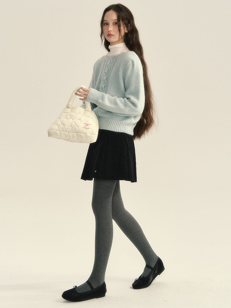 Pale-Tone Crew-Neck Flower Retro Sweet Knit