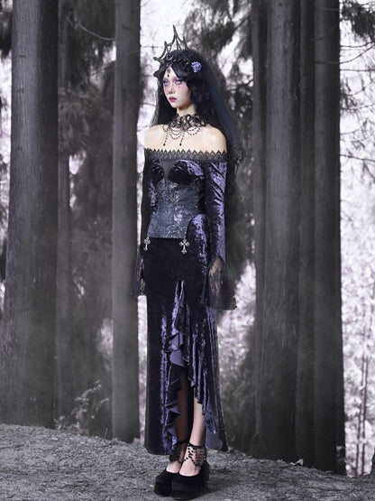 Gothic Velvet Off-Shoulder FISF-Tail Long ein Stück