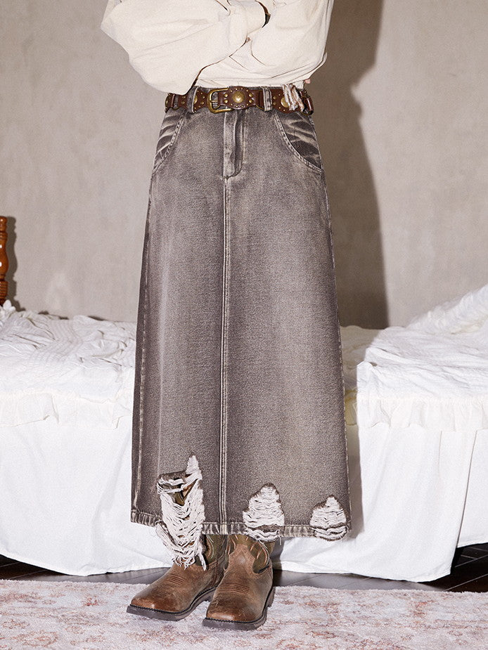 Schaden Vintage Crush Long Flare Denim-Skirt