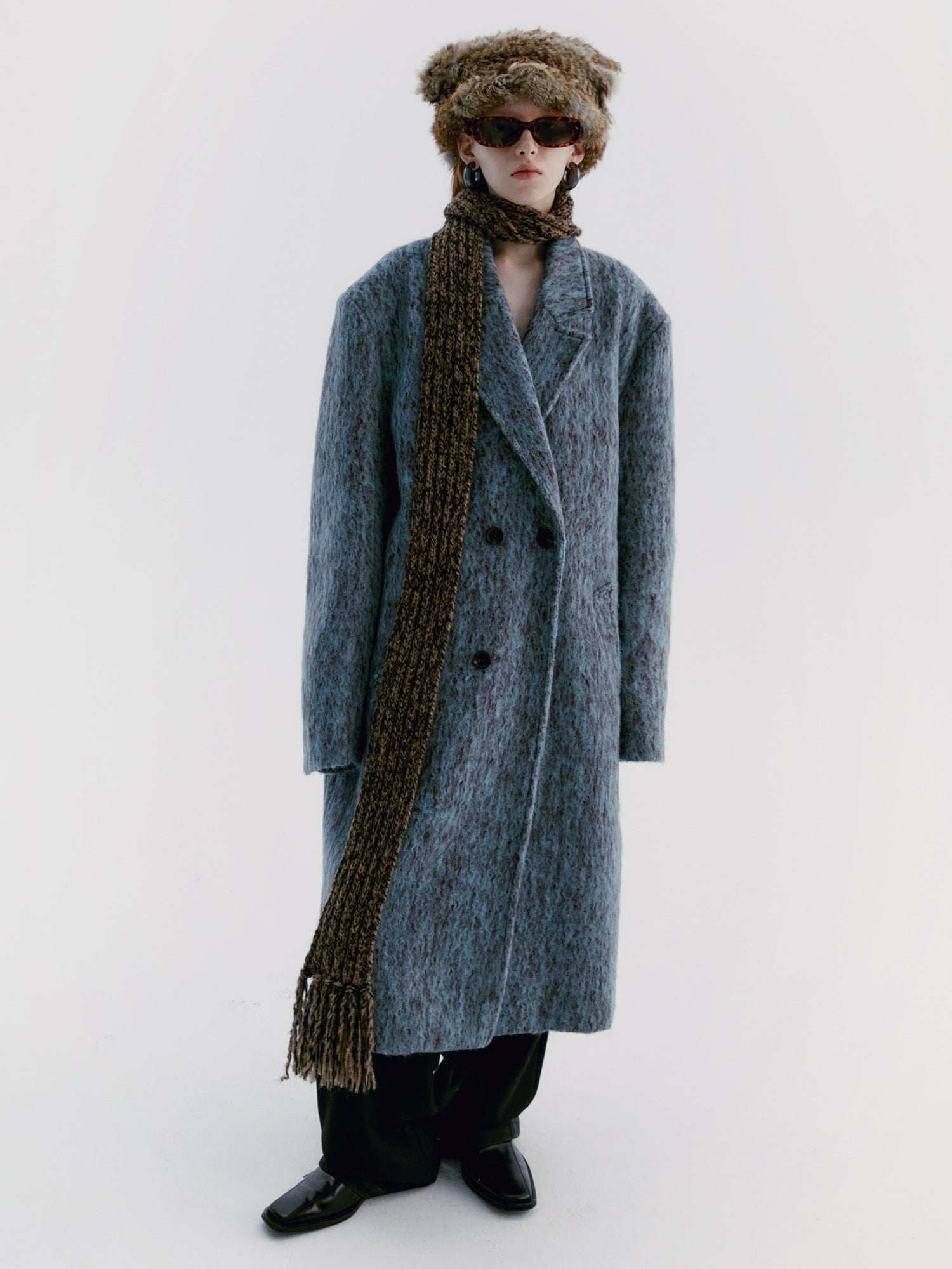 Unisex gesprenkelte Wolle Retro Ovresize Long Coat