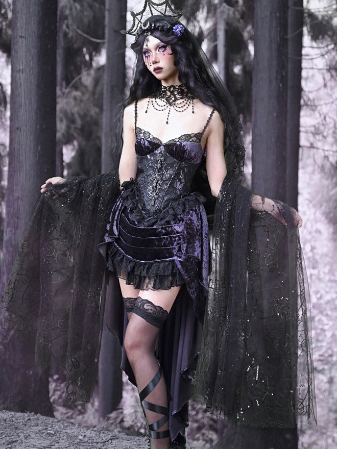 Gothic Velvet Fish-Tail Princess Lace Cross One-Piece