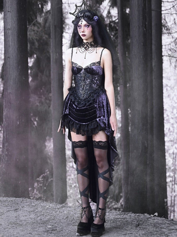 Gothic Velvet Fish-Tail Princess Lace Cross One-Piece