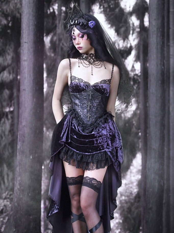 Gothic Velvet Fish-tail Princess Lace Cross One-pièce