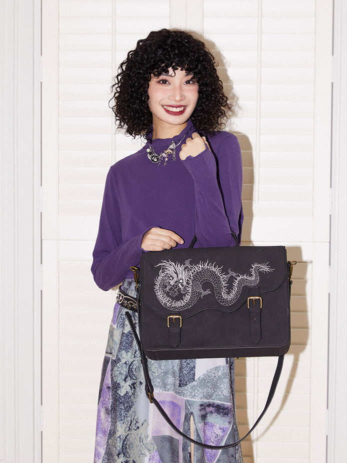 2Way Embroidery Dragon Cool Square Bag