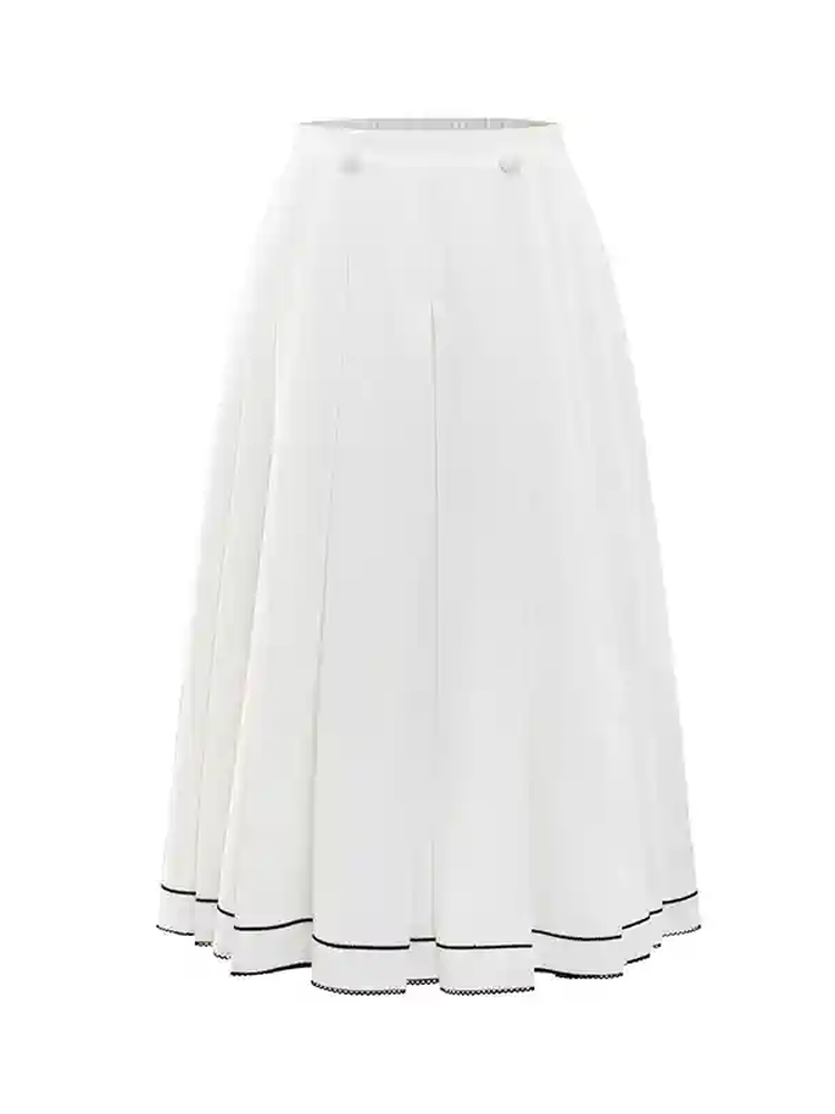 Bi-Color Ribbon Sailor-Collar Puff-Sleeve College Blouse＆Skirt