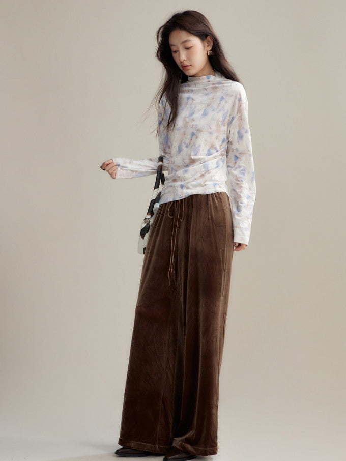 Velvet Pale Retro Drape Spring Cutsew＆Long-Skirt