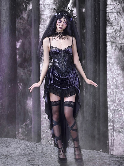 Gothic Velvet Fish-Tail Princess Lace Cross One-Piece