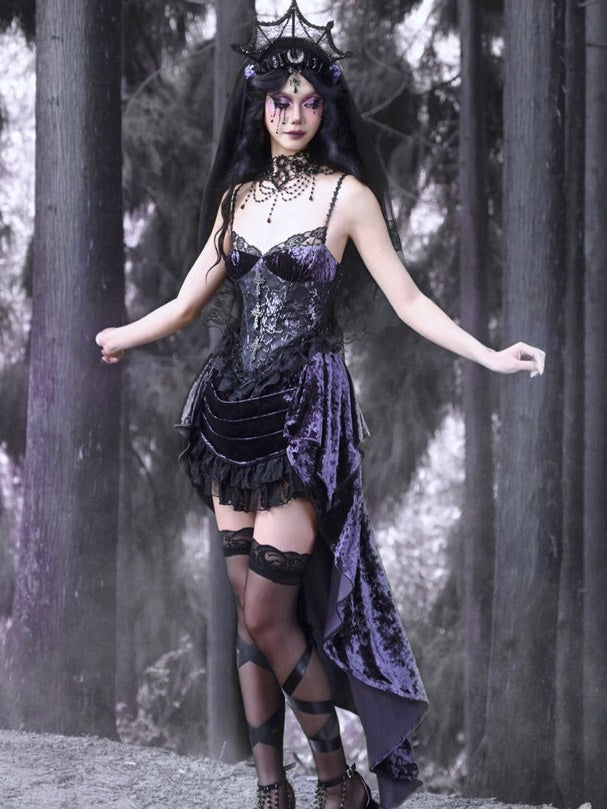 Gothic Velvet Fish-Tail Princess Lace Cross One-Piece