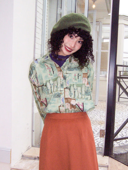 Fleur Drop-épaule surdimension Patchwork Casual Retro Vintage Shirt