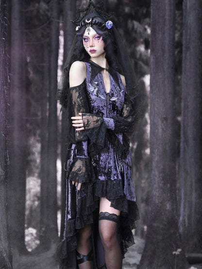 Gothic Velvet Open-Shoulder-Spitzenbluse Bluse