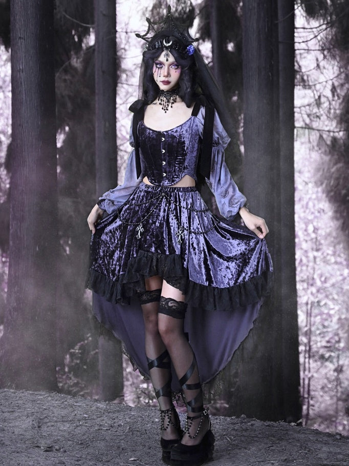 Gothic Velvet Lace Fish-Tail Cross Skirt