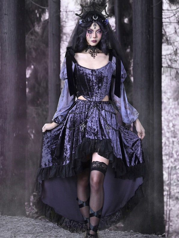 Gothic Velvet Lace Fish-Tail Cross Skirt