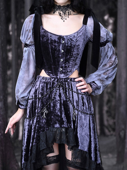 Gothic Velvet Lace Fish-Tail Cross Skirt