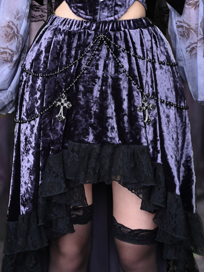 Gothic Velvet Lace Fish-Tail Cross Skirt