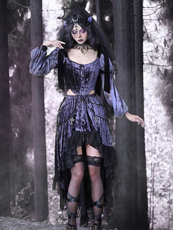 Gothic Velvet Lace Fish-Tail Cross Skirt