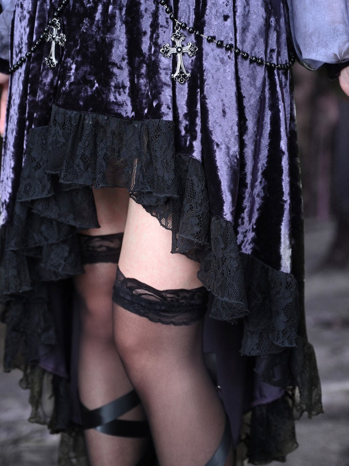 Gothic Velvet Lace Fish-Tail Cross Skirt