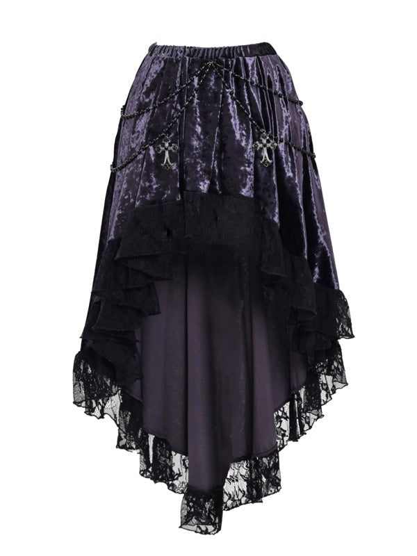 Gothic Velvet Lace Fish-Tail Cross Skirt