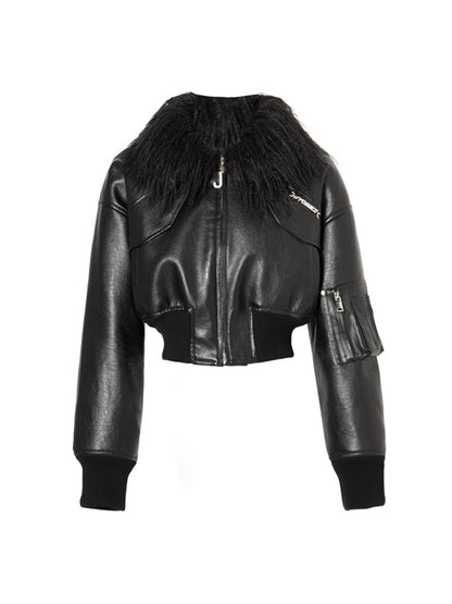 Volume-Sleeve Nichi Leather Tassel Fringe Jacket