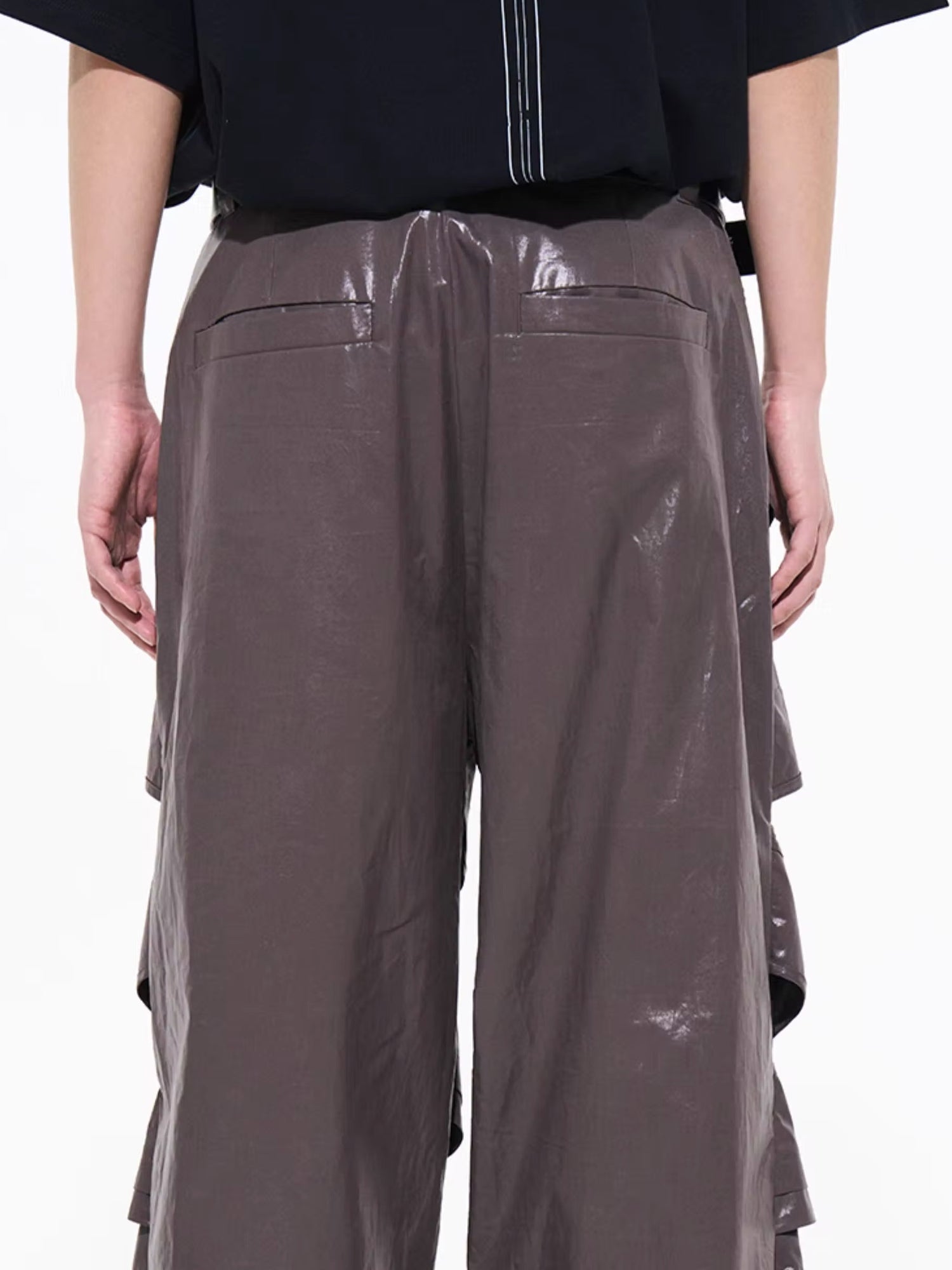 Nichi Unique Leather Wide Cut Wrap Pants