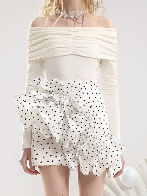 Dot Ruffle Retro Volume Modern Nichi Tight Mini-Skirt