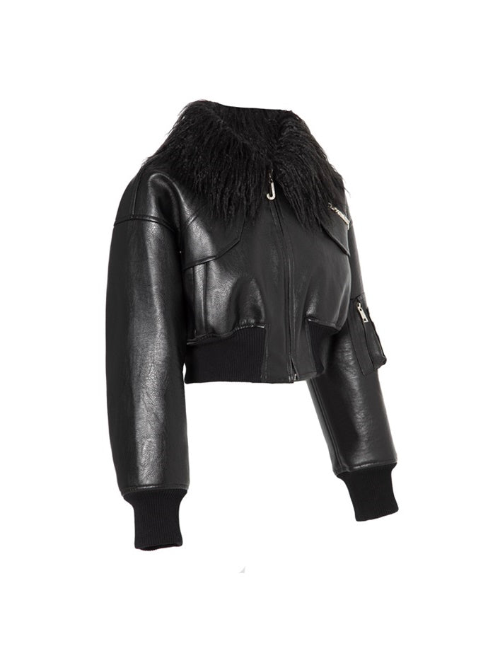 Volume-Sleeve Nichi Leather Tassel Fringe Jacket