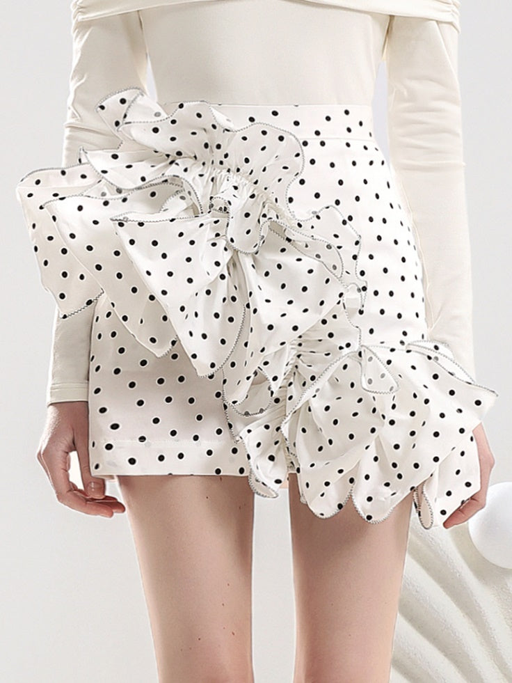 Dot Ruffle Retro Volume Modern Nichi Tight Mini-Skirt