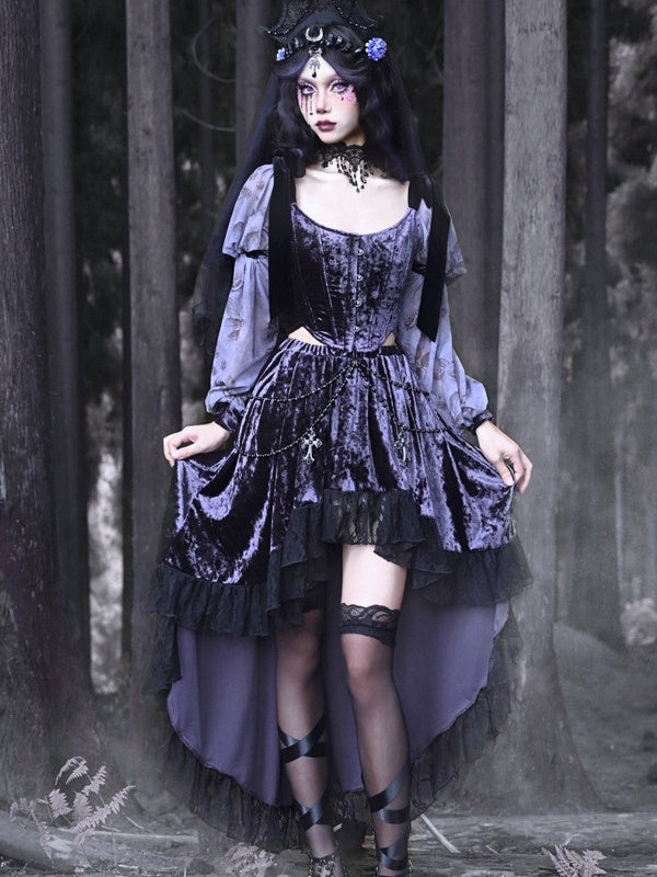 Gothic Velvet Lace Fish-Tail Cross Skirt