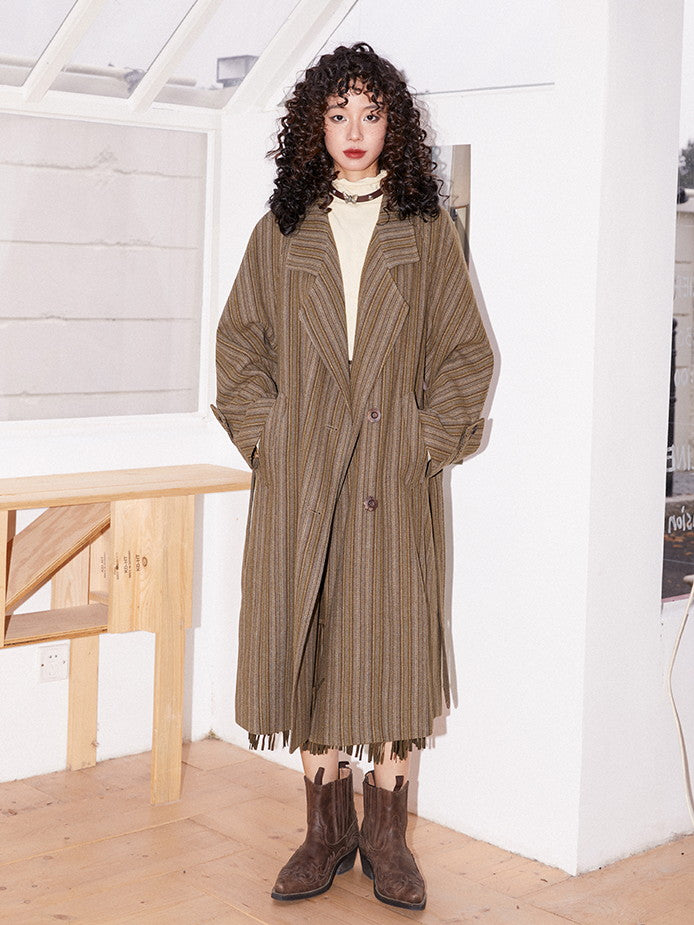Wool Stripe Oversize Vintage Frop-Shoulder Long-Coat – ARCANA ARCHIVE