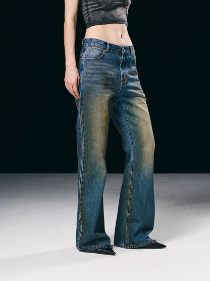 Verblasste Vintage Denim Straight Hosen