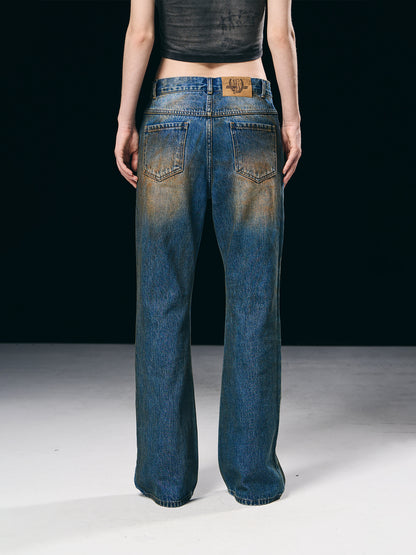 Faded Vintage Denim Straight Pants