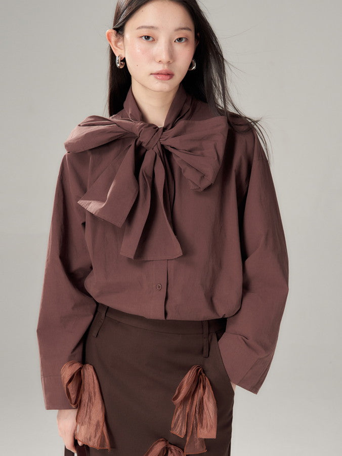 Long-Tie-Bluse Plain Oovresize Nichi Shirt