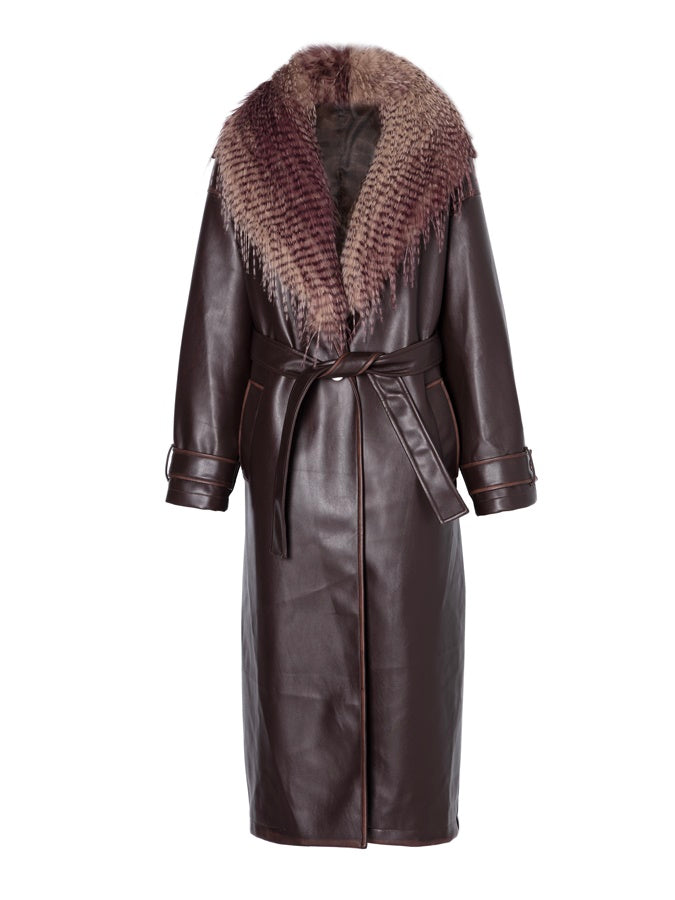 Leather Fue High-End Elegant Long-Coat