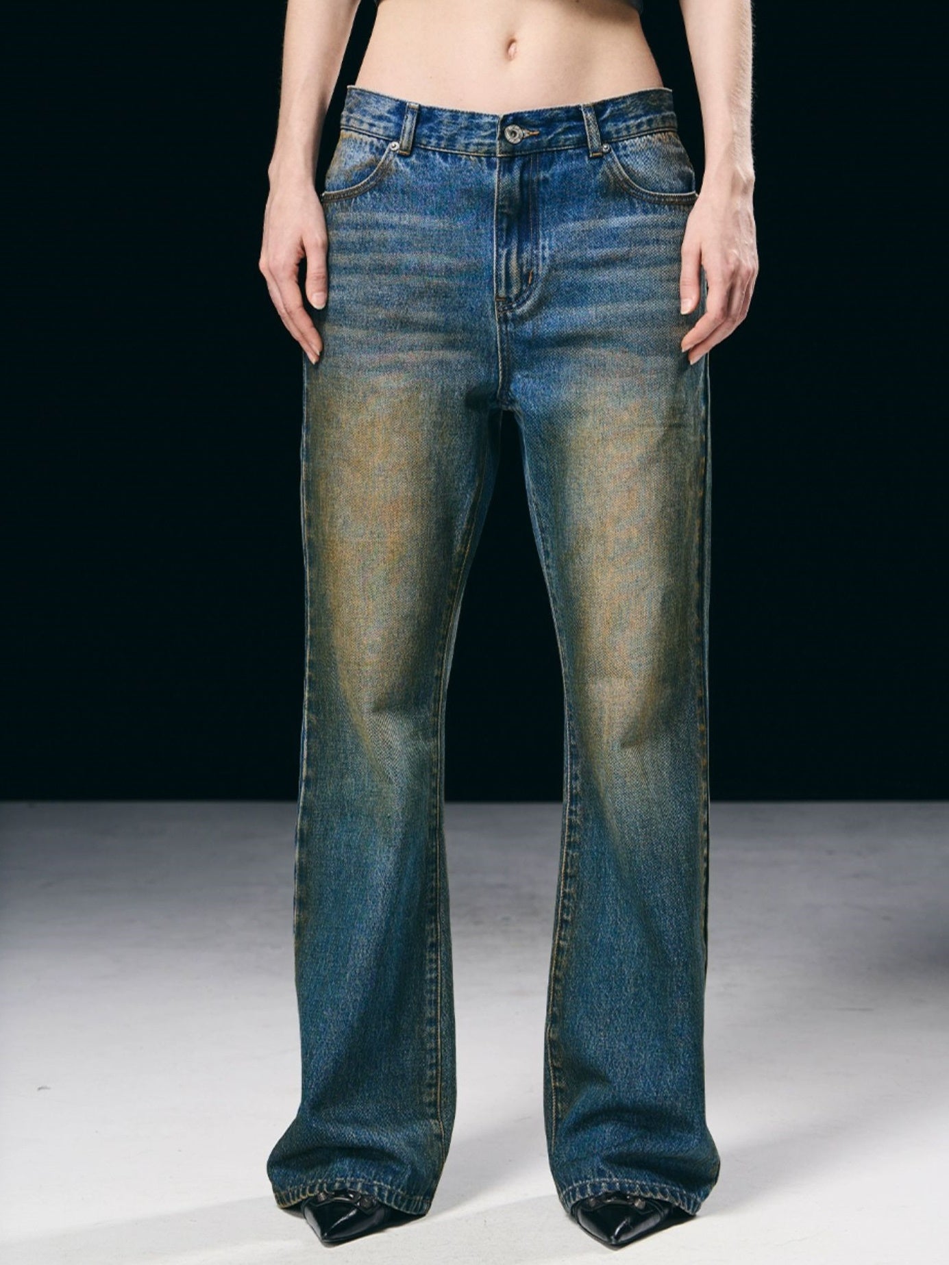 Faded Vintage Denim Straight Pants