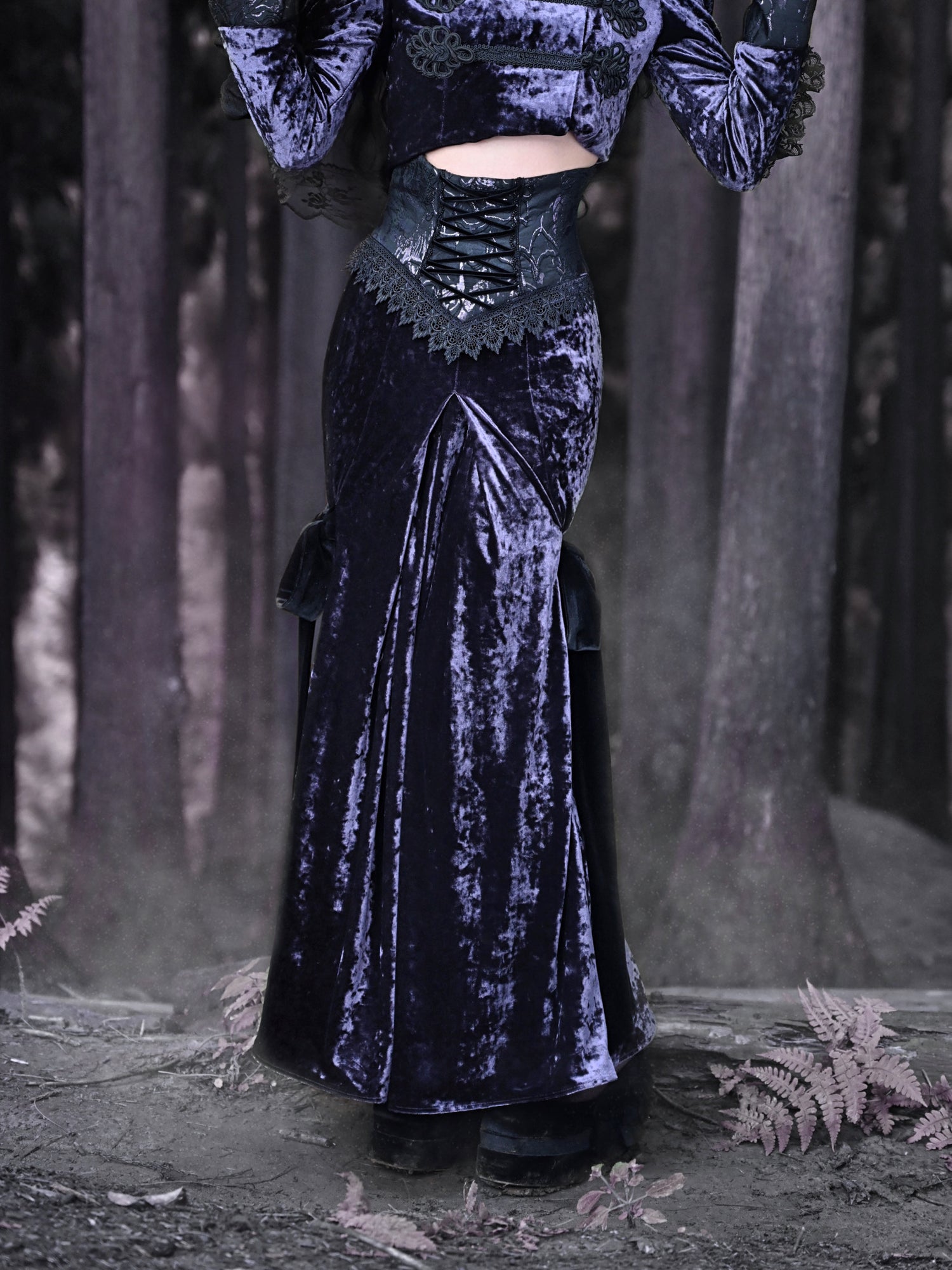 Gothic Velvet Lace-Up Lace Mermaid Long-Skirt