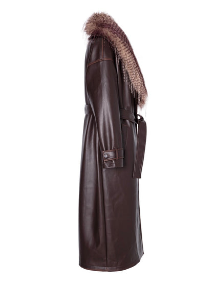 Leather Fue High-End Elegant Long-Coat