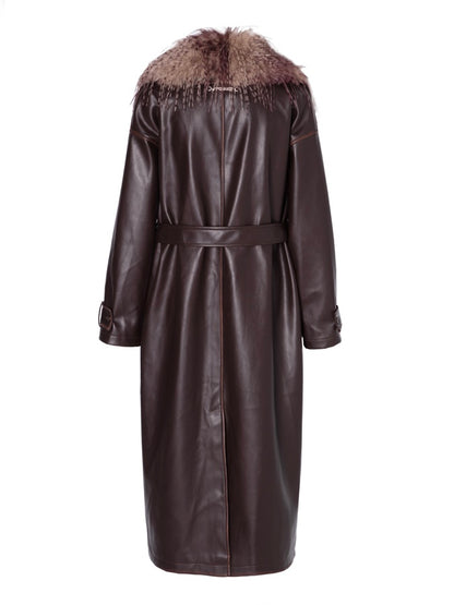 Leather Fue High-End Elegant Long-Coat