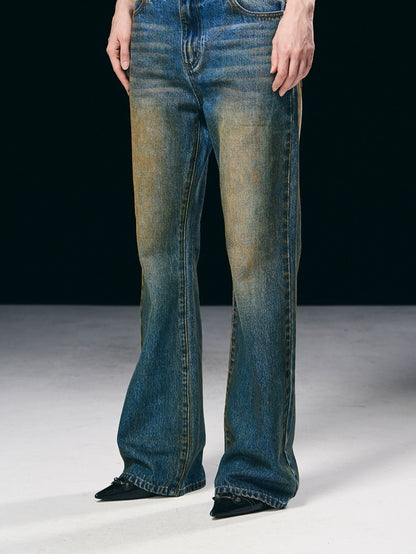 Verblasste Vintage Denim Straight Hosen