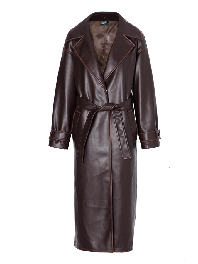 Leather Fue High-End Elegant Long-Coat