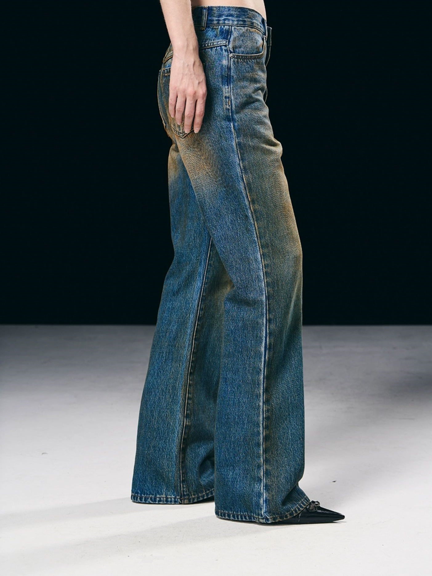 Verblasste Vintage Denim Straight Hosen