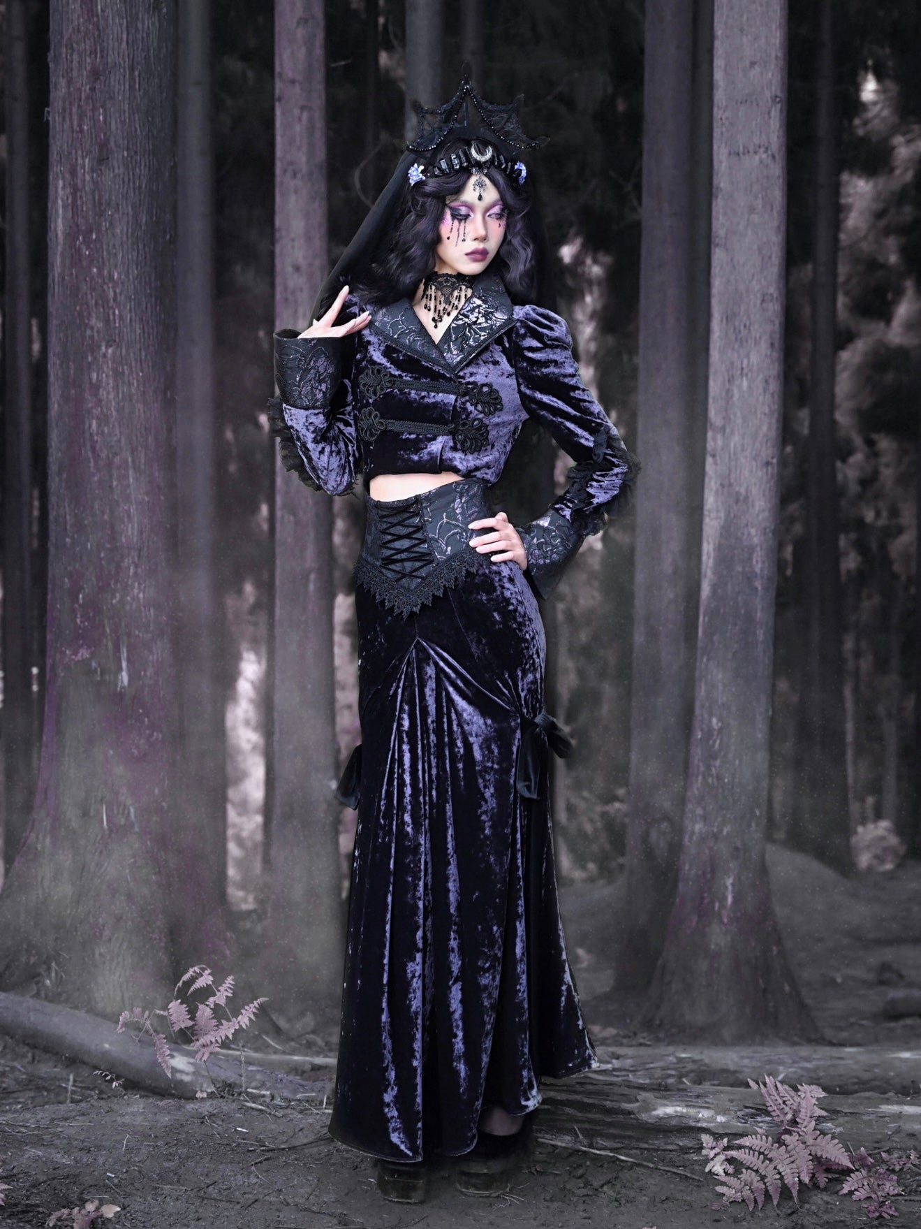 Gothic Velvet Lace-Up Lace Mermaid Long-Skirt