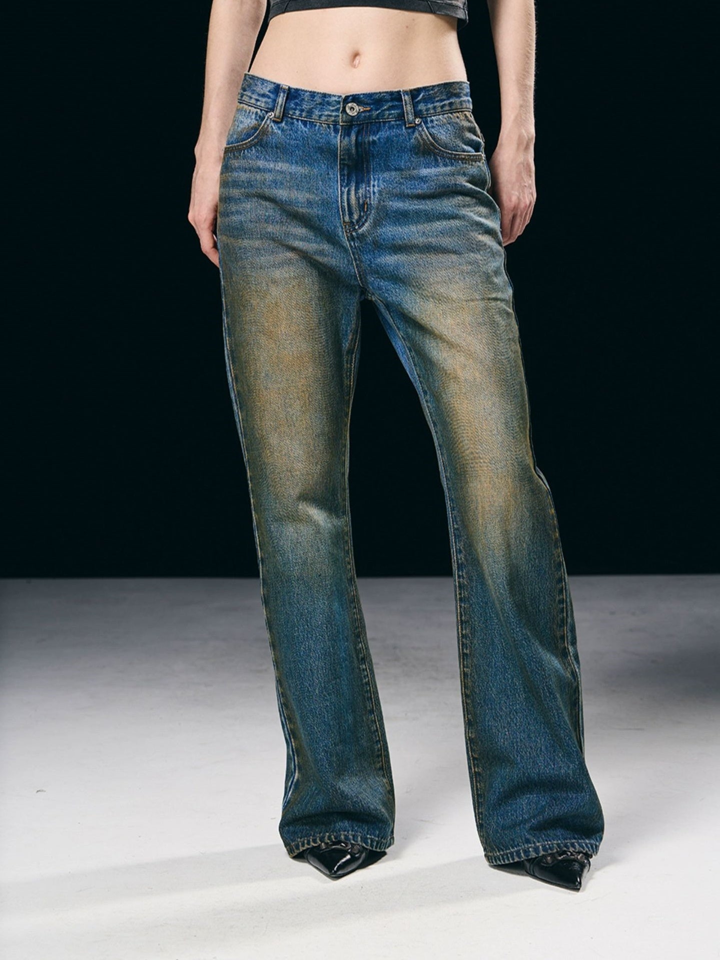 Faded Vintage Denim Straight Pants