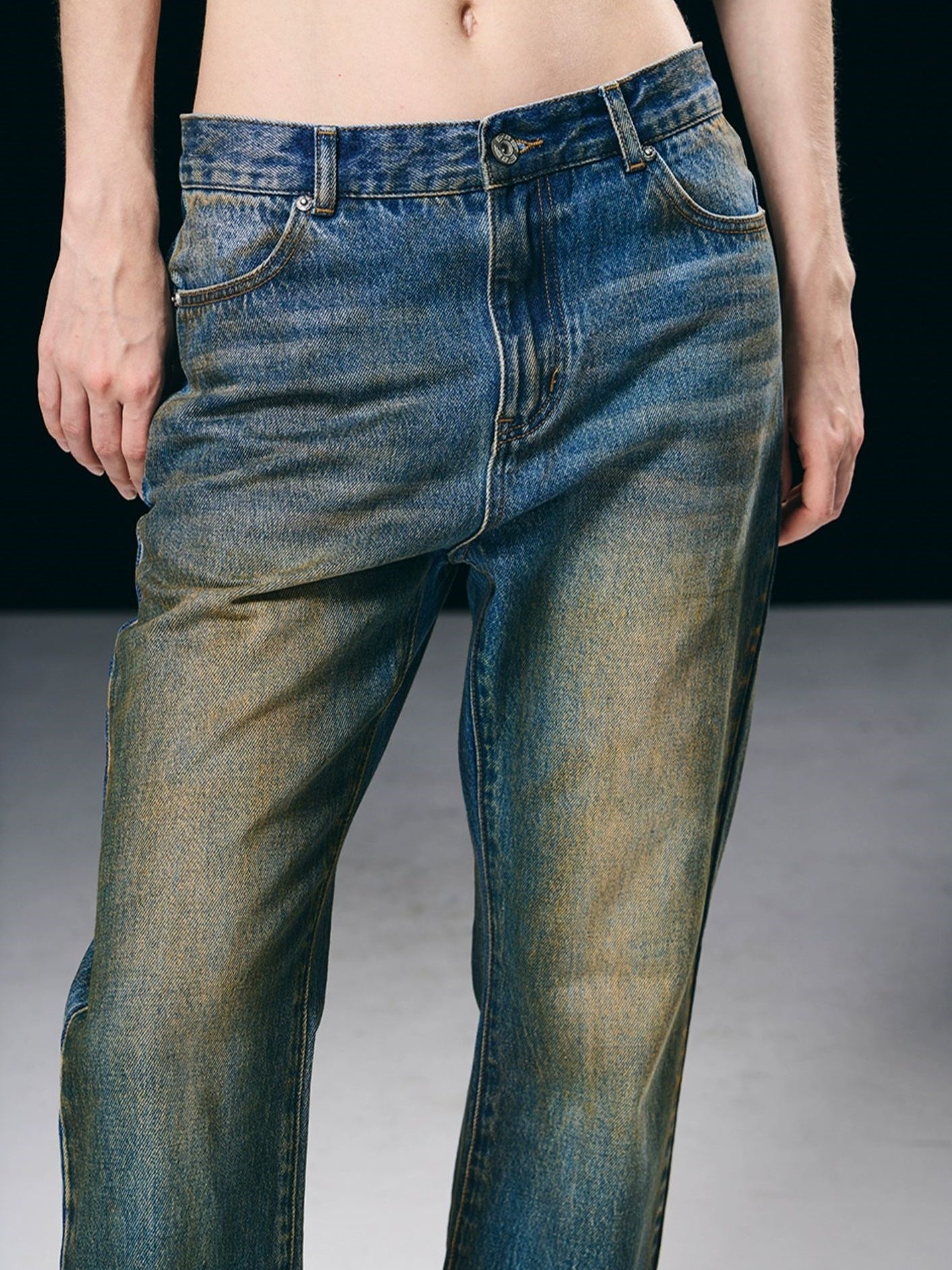 Faded Vintage Denim Straight Pants